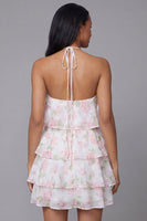 Load image into Gallery viewer, White Pink Flower A Line Short Beach Wedding Guest Dress with Ruffles