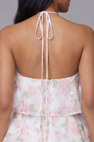 Load image into Gallery viewer, White Pink Flower A Line Short Beach Wedding Guest Dress with Ruffles