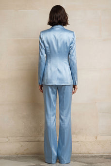 Blue 2 Piece Single Breasted Peak Lapel Wide Leg Prom Suits