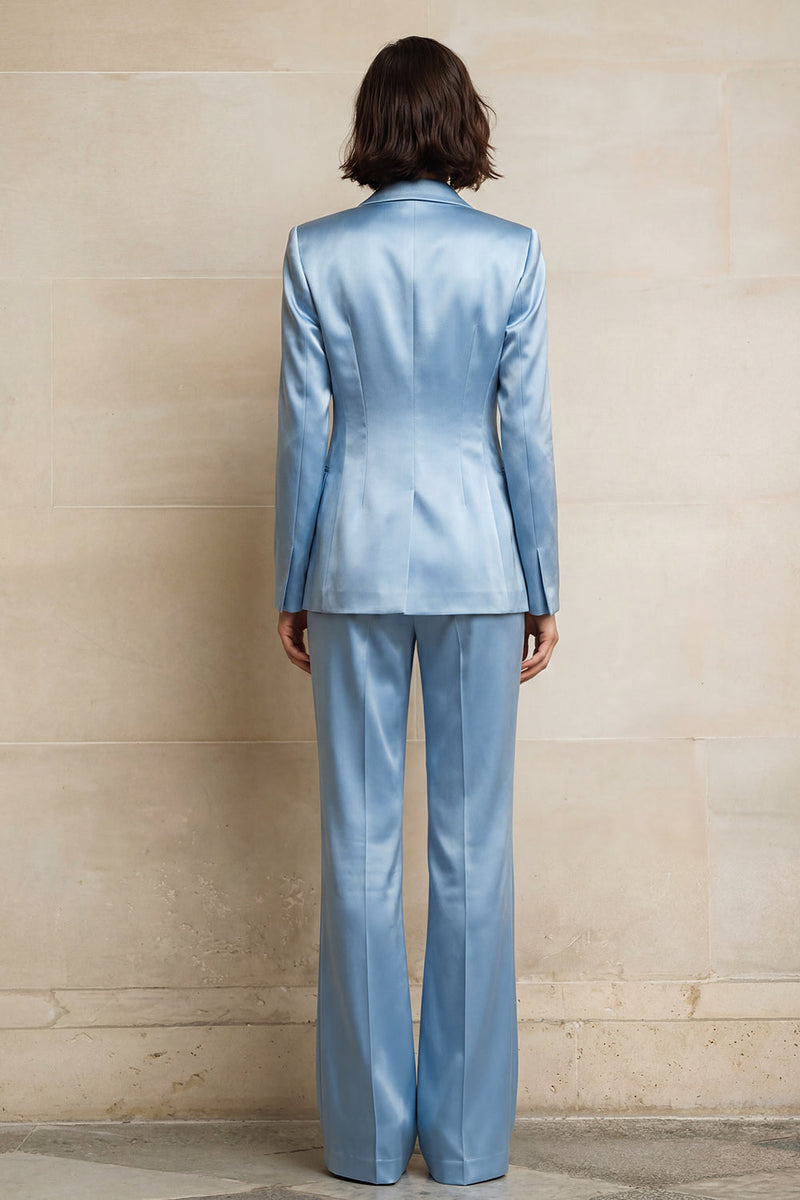 Load image into Gallery viewer, Blue 2 Piece Single Breasted Peak Lapel Wide Leg Prom Suits