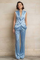 Load image into Gallery viewer, 2 Piece Blue Peak Lapel Single Breasted Sleeveless Prom Suits