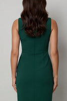Load image into Gallery viewer, Dark Green Midi Bateau Neck Pencil Work Dress with Slit