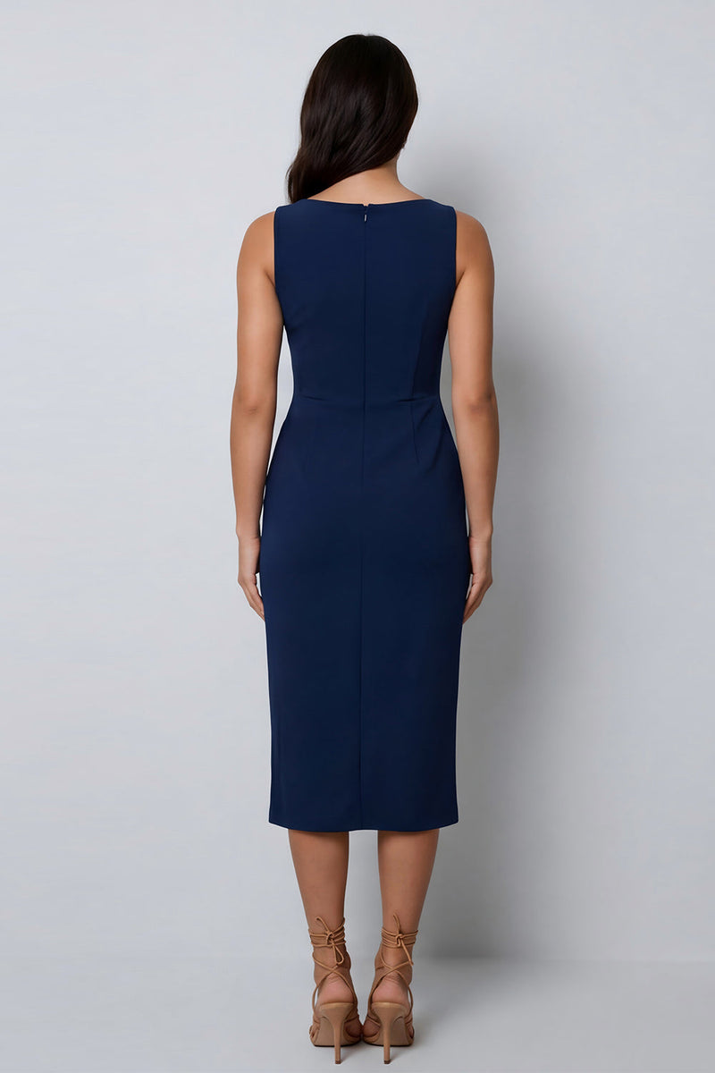 Load image into Gallery viewer, Dark Green Midi Bateau Neck Pencil Work Dress with Slit