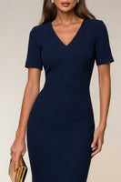Load image into Gallery viewer, Round Neck Navy Short Pencil Work Dress
