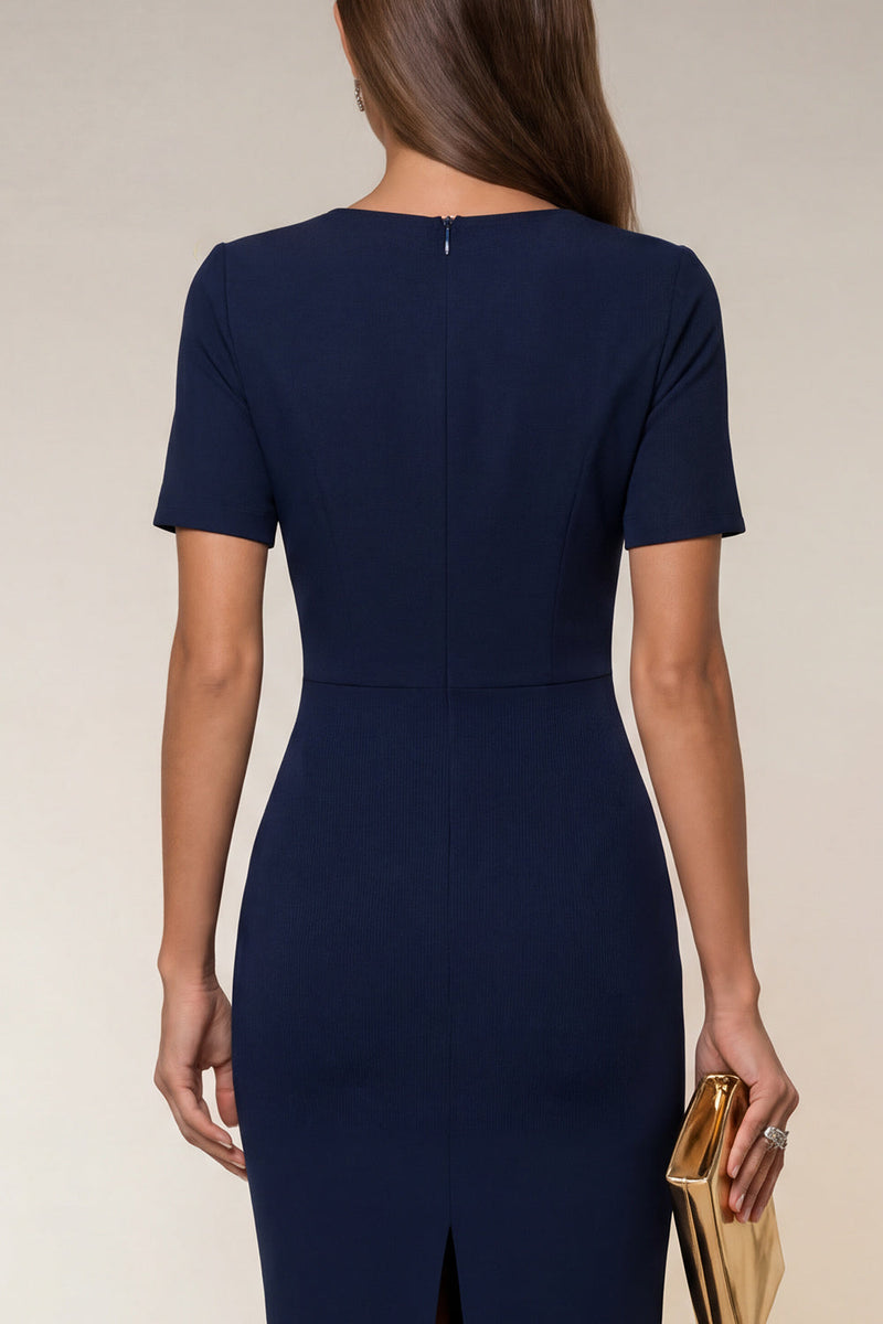 Load image into Gallery viewer, Round Neck Navy Short Pencil Work Dress