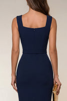 Load image into Gallery viewer, Square Neck Navy Knee Length Pencil Work Dress