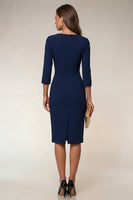 Load image into Gallery viewer, Navy Cowl Neck Pencil Midi Work Dress