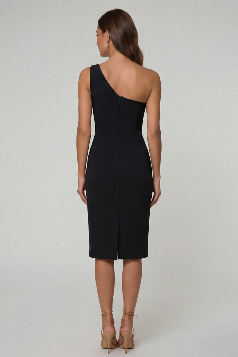 Load image into Gallery viewer, Black Pencil One Shoulder Knee Length Work Dress