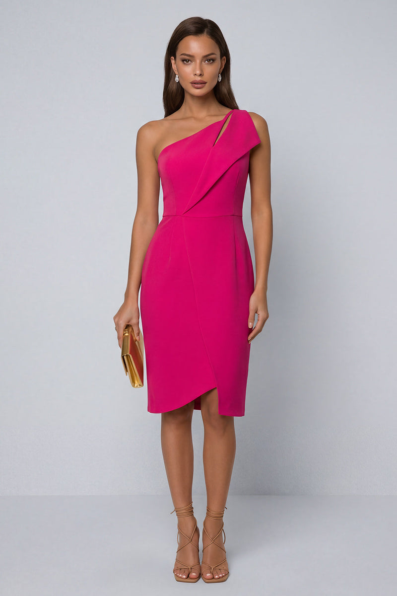 Load image into Gallery viewer, Black Pencil One Shoulder Knee Length Work Dress