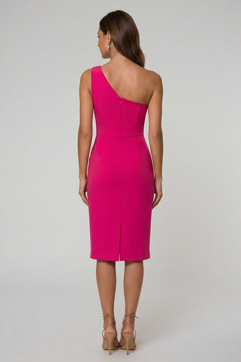 Load image into Gallery viewer, Black Pencil One Shoulder Knee Length Work Dress