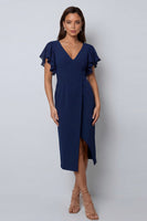 Load image into Gallery viewer, V-Neck Pencil Navy Midi Work Dress with Slit