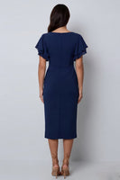 Load image into Gallery viewer, V-Neck Pencil Navy Midi Work Dress with Slit
