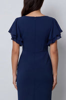 Load image into Gallery viewer, V-Neck Pencil Navy Midi Work Dress with Slit