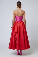 Load image into Gallery viewer, Fuchsia and Red Long A Line Ruffled Patchwork Corset Formal Dress