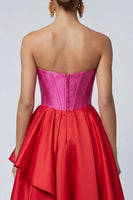 Load image into Gallery viewer, Fuchsia and Red Long A Line Ruffled Patchwork Corset Formal Dress