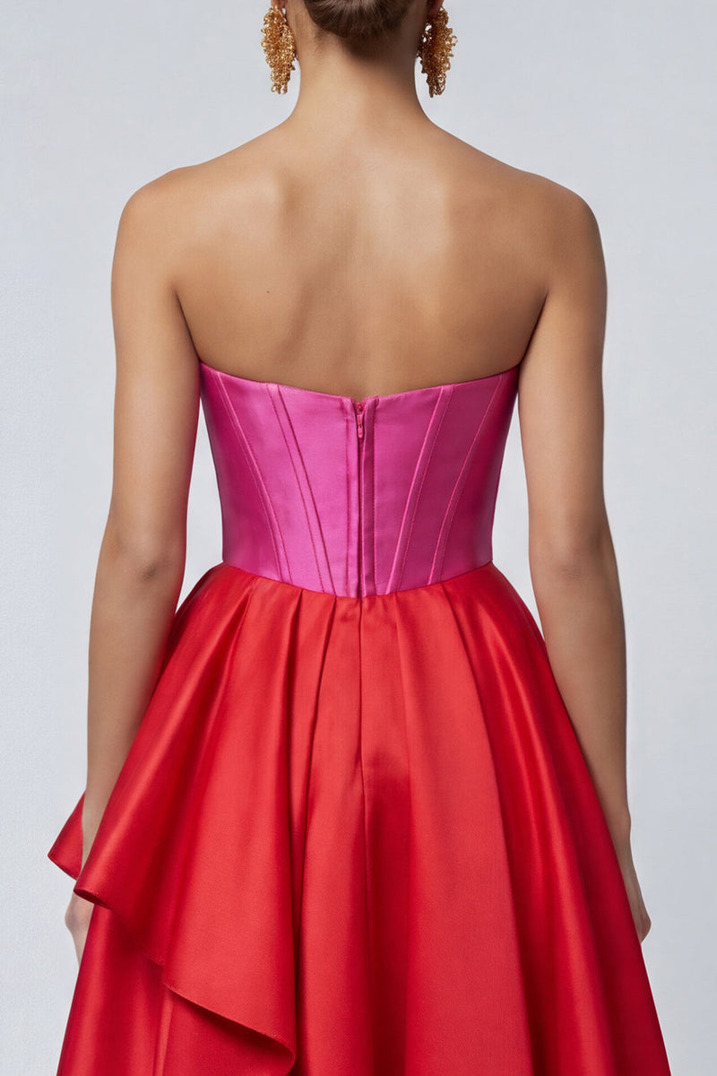 Load image into Gallery viewer, Fuchsia and Red Long A Line Ruffled Patchwork Corset Formal Dress