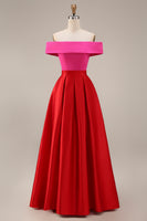 Load image into Gallery viewer, Fuchsia and Red Long Off the Shoulder A Line Patchwork Formal Dress