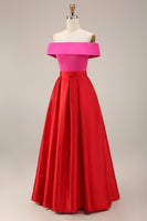 Load image into Gallery viewer, Fuchsia and Red Long Off the Shoulder A Line Patchwork Formal Dress