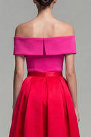 Load image into Gallery viewer, Fuchsia and Red Long Off the Shoulder A Line Patchwork Formal Dress