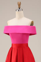Load image into Gallery viewer, Fuchsia and Red Long Off the Shoulder A Line Patchwork Formal Dress