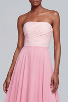 Load image into Gallery viewer, Pink A Line Strapless Long Ruched Patchwork Formal Dress