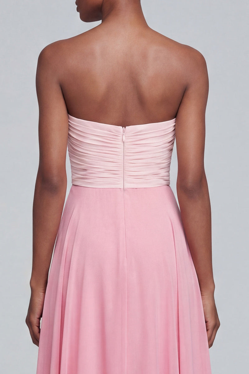 Load image into Gallery viewer, Pink A Line Strapless Long Ruched Patchwork Formal Dress