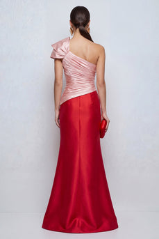 Pink and Red Long Mermid Patchwork Formal Dress with Slit