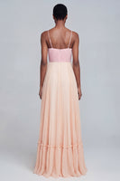 Load image into Gallery viewer, Pink and Champagne Patchwork Pleated Long Spaghetti Straps Formal Dress