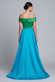 Green and Blue High Low Patchwork Off the Shoulder A Line Formal Dress