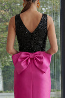 Load image into Gallery viewer, Sparkly Fuchsia and Black Maxi Patchwork Sheath Formal Dress with Slit