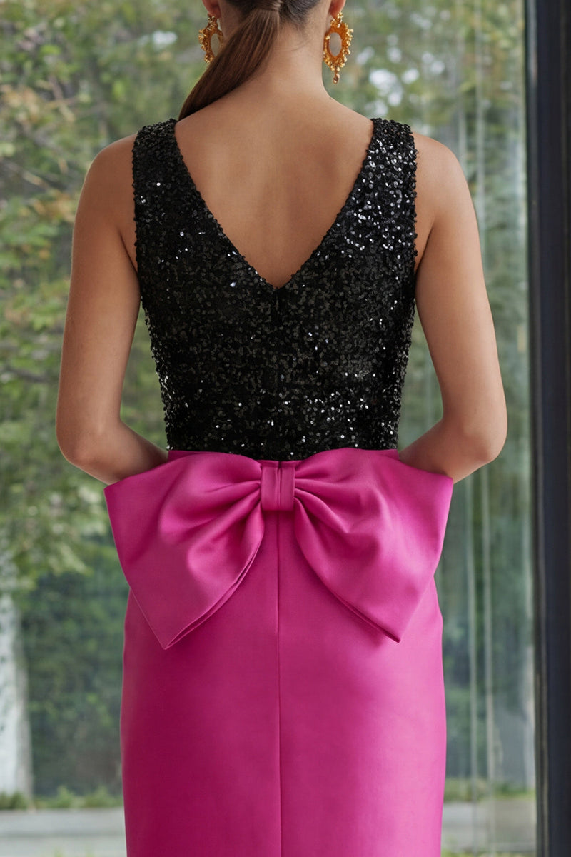 Load image into Gallery viewer, Sparkly Fuchsia and Black Maxi Patchwork Sheath Formal Dress with Slit