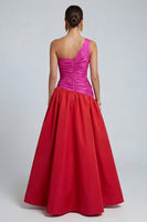 Load image into Gallery viewer, Fuchsia and Red A Line Long Patchwork Formal Dress with Slit