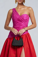 Load image into Gallery viewer, Fuchsia and Red A Line Long Patchwork Formal Dress with Slit