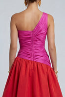 Load image into Gallery viewer, Fuchsia and Red A Line Long Patchwork Formal Dress with Slit