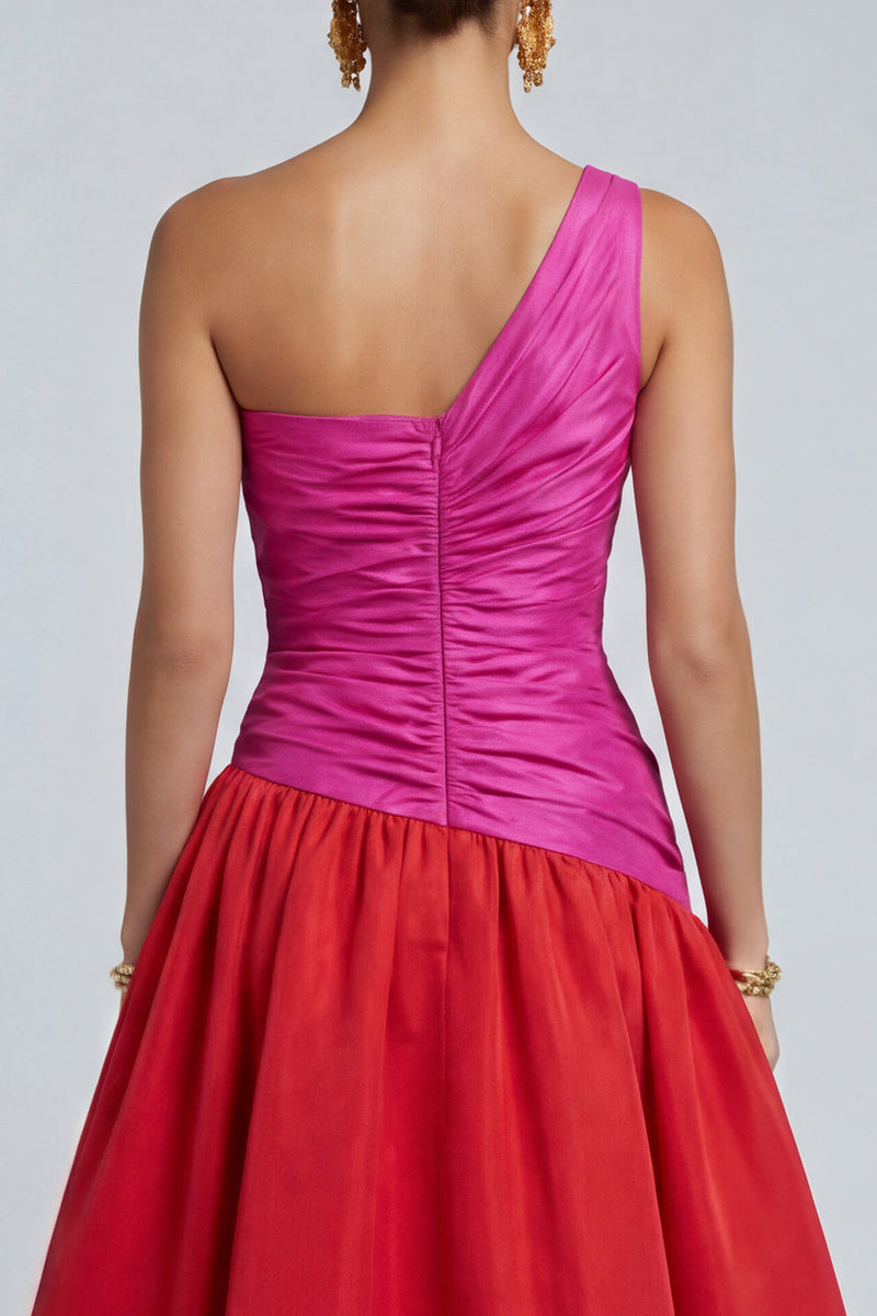 Load image into Gallery viewer, Fuchsia and Red A Line Long Patchwork Formal Dress with Slit