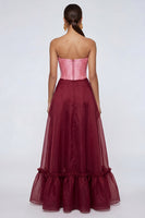 Load image into Gallery viewer, Pink and Burgundy Long A Line Corset Patchwork Formal Dress with Slit