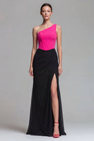 Load image into Gallery viewer, Fuchsia and Black One Shoulder Corset Patchwork Long Mermaid Formal Dress