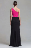 Load image into Gallery viewer, Fuchsia and Black One Shoulder Corset Patchwork Long Mermaid Formal Dress