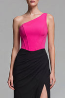 Load image into Gallery viewer, Fuchsia and Black One Shoulder Corset Patchwork Long Mermaid Formal Dress