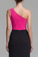 Load image into Gallery viewer, Fuchsia and Black One Shoulder Corset Patchwork Long Mermaid Formal Dress