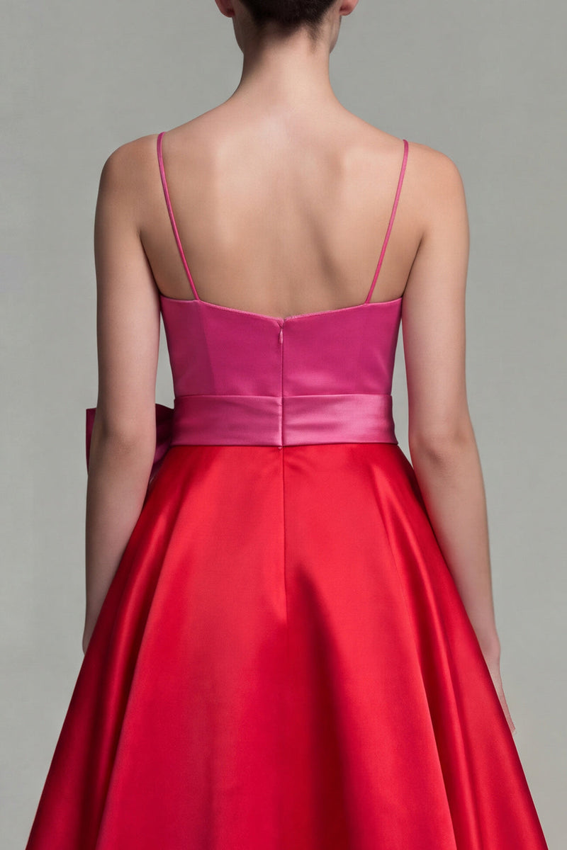 Load image into Gallery viewer, Fuchsia and Red Long Patchwork A Line Spaghetti Straps Formal Dress with Bow