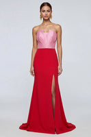 Load image into Gallery viewer, Pink and Red Long Mermid Strapless Patchwork Formal Dress with Slit