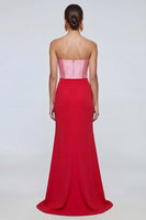 Load image into Gallery viewer, Pink and Red Long Mermid Strapless Patchwork Formal Dress with Slit