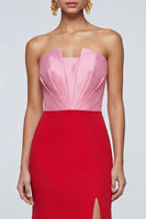 Load image into Gallery viewer, Pink and Red Long Mermid Strapless Patchwork Formal Dress with Slit