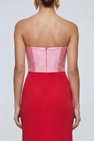 Load image into Gallery viewer, Pink and Red Long Mermid Strapless Patchwork Formal Dress with Slit