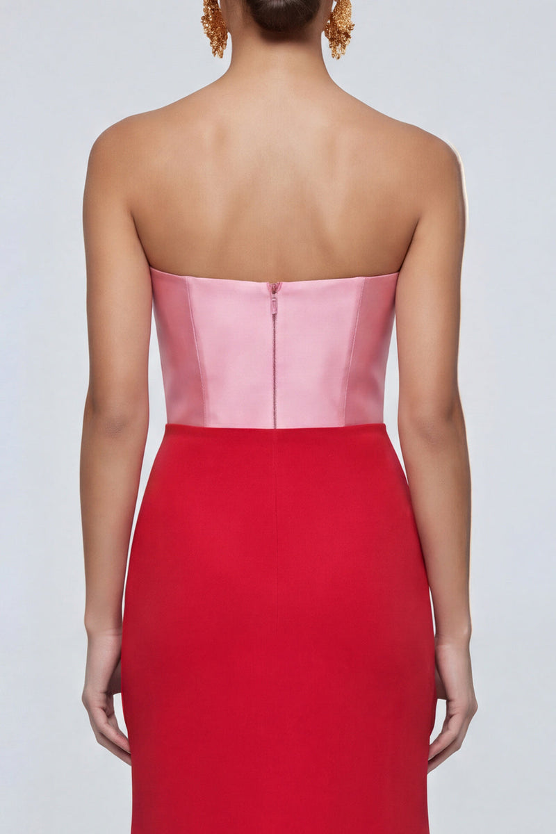 Load image into Gallery viewer, Pink and Red Long Mermid Strapless Patchwork Formal Dress with Slit