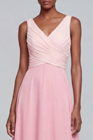Load image into Gallery viewer, Pink A Line Long Ruched V Neck Patchwork Formal Dress