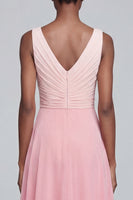 Load image into Gallery viewer, Pink A Line Long Ruched V Neck Patchwork Formal Dress
