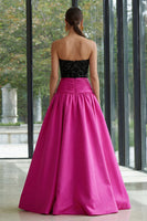 Load image into Gallery viewer, Sparkly Fuchsia and Black Strapless A Line Long Patchwork Formal Dress