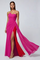 Load image into Gallery viewer, Fuchsia Strapless Mermaid Long Patchwork Formal Dress with Side Cape